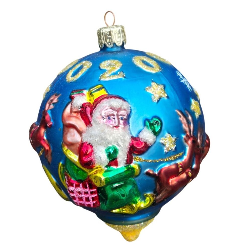 Holiday Time 2000 Santa Reindeer Christmas Ornament Vintage Blue